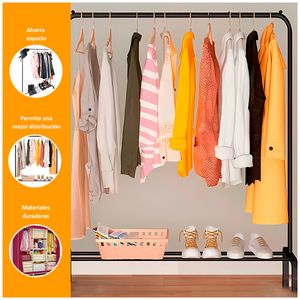 Exhibidor de Ropa con Perchero + Armario Portátil 3 Cuerpos de Tela