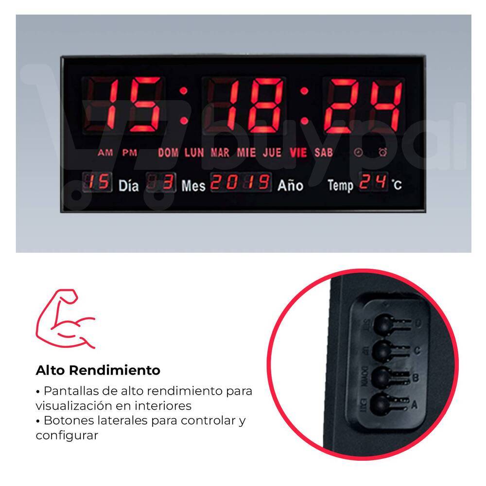 Reloj Digital Led Pared Alarma Calendario Temperatura Reloj Pared - Real  Plaza