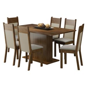 Juego de Comedor Lousiana Mesa Madesa Tapa de Madera con 6 Sillas Marrón/Crema/Perla