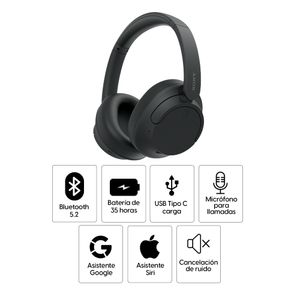 Audífonos con cancelación de ruido Sony WH-CH720 micrófono incorporado, máx. 35 horas, control de música y llamadas, negro