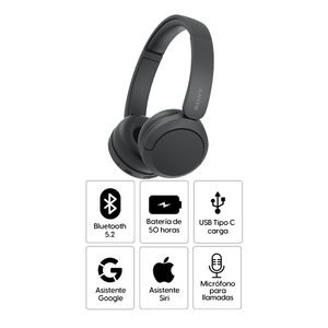 Audífonos bluetooth on ear Sony WH-CH520 micrófono incorporado, máx. 50 horas, control de música y llamadas, negro