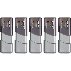 Paquete de 5 Unidades de Memoria Usb 3.0 Pny Turbo Attaché 3 de 32Gb en Color Gris