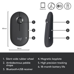 Mouse Inalámbrico Logitech Pebble I345 para Ipad Gris Grafito