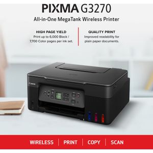 Impresora de Inyección de Tinta a Color Todo en Uno Inalámbrica Canon Pixma G3270 Megatank Negro