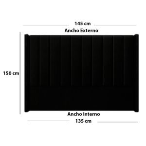 Cabecera Tapizada Listón LeMueble 2 Plazas Negro