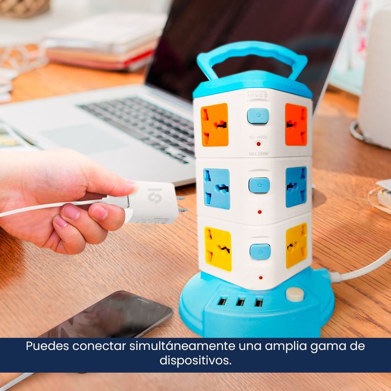 Torre de Enchufes con Capacidad de 12 Enchufes y 3 USB