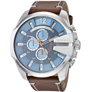 Reloj Diesel Mega Chief DZ4458 Para Hombre Fecha Cronómetro Correa de Cuero Marrón Celeste