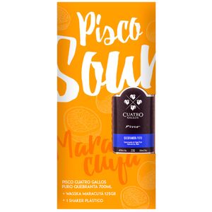 Pack Pisco CUATRO GALLOS Puro Quebranta Botella 700ml + Mix WASSKA Maracuyá Sobre 125g