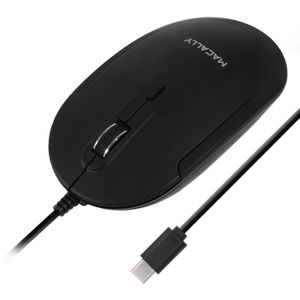 Mouse Óptico con Cable Usb Tipo C Macally con Click Silencioso para Mac y Windows Negro