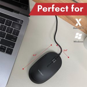 Mouse Óptico con Cable Usb Tipo C Macally con Click Silencioso para Mac y Windows Negro