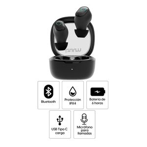 Audífonos bluetooth True Wireless Izuum ES09 resistente al agua IPX4, duración máx. 6 horas, controles táctil, negro