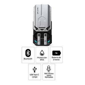 Audífonos bluetooth True Wireless Decibel Gamer resistente al agua IPX4, duración máx. 6 horas, controles táctil, gris