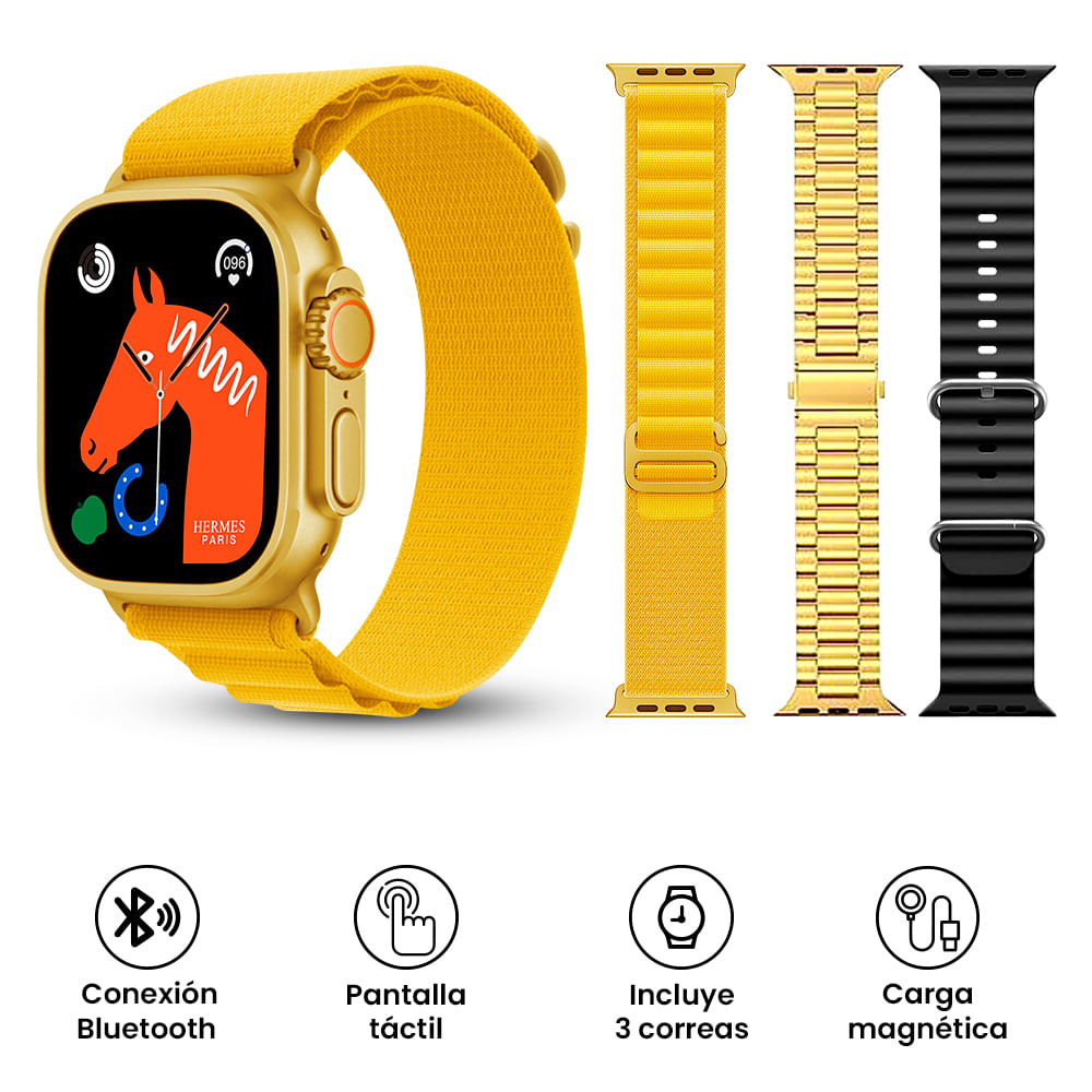 Smartwatch G9 Ultra Pro Gold De 49 Mm Serie 9 Y Set De Correas Real Plaza