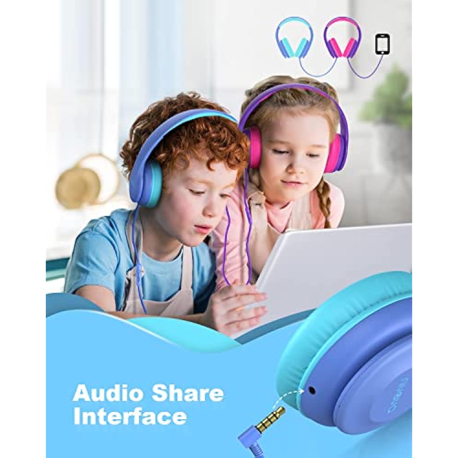 Auriculares para niños para la escuela, auriculares para niños con  micrófono, función de compartir, límite de volumen seguro de 85 dB/94 dB,  sonido