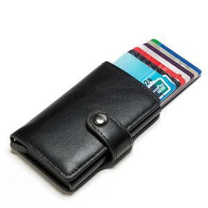 Billetera Hombre RFID Anti Escaneo Tarjetero de Cuero con Broche - Negro