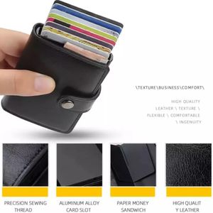 Billetera Hombre RFID Anti Escaneo Tarjetero de Cuero con Broche - Negro