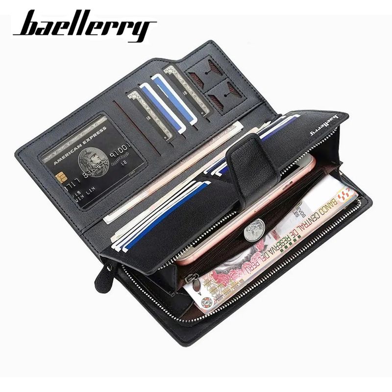 Billetera Larga de Cuero para Hombre con Tarjetero Porta Celular