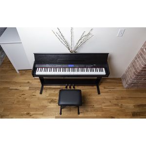 Piano Digital Alesis Virtue de 88 Teclas con Soporte y Banco de Madera Negro