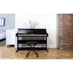 Piano Digital Alesis Virtue de 88 Teclas con Soporte y Banco de Madera Negro