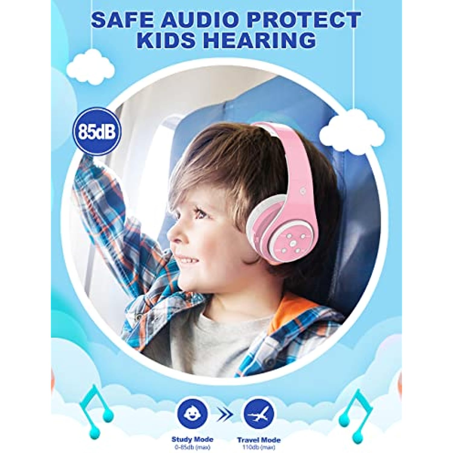 Auriculares Bluetooth inalámbricos/con cable para niños, volumen limitado  85/110dB sobre la oreja, auriculares de protección plegable con micrófono