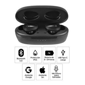 Audífonos bluetooth True Wireless Altec Lansing NanoBuds Sport 2.0 resistente al agua IP55, duración máx. 8 horas, control de música y llamadas, negro