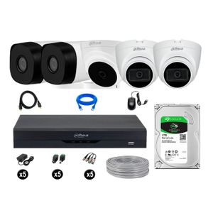 Cámaras Seguridad Dahua Kit 5 5mp Disco 1tb 02 Camaras con Audio P2p