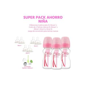 Biberón Para Bebe Niña Dr Browns Súper Pack Ahorro 3 Unid De Polipropileno 9 Oz