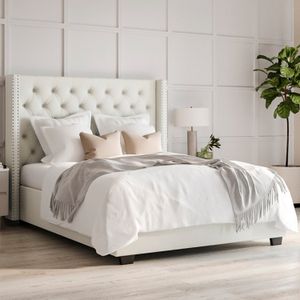 Cama Tapizada Capitoné LeMueble 2 plazas Perla