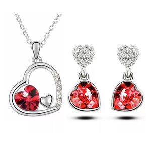 Pack de Joyas Collar y Aretes Genieka Corazón Rojo