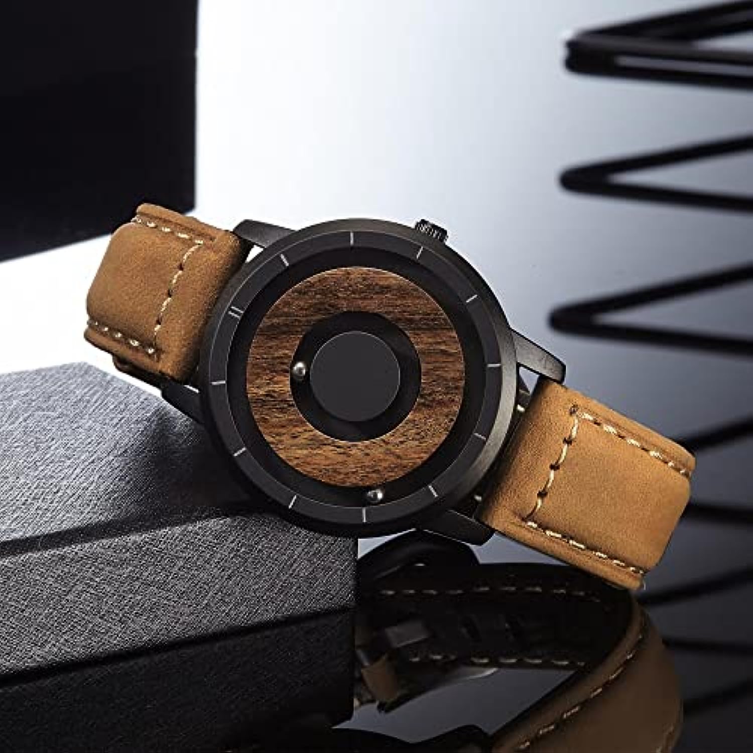 EUTOUR Relojes de madera para hombre, relojes magnéticos analógicos para  hombre, reloj de cuarzo suizo para hombre, caja de madera natural, malla de