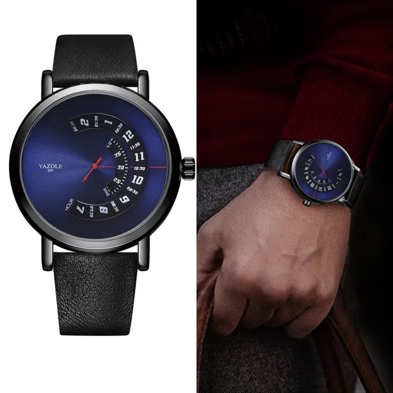 Reloj Hombre Analogo Casual Yazole 509 Correa de Cuero Azul Real Plaza
