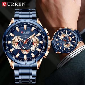 Reloj Hombre Curren 8363 Acero Inoxidable de Lujo Quartz con Cronógrafo - Azul