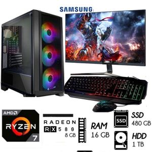 Computadora Pc Gamer Ryzen 7-5700X  Ram16GB Disco1Tb+SSD 480GB RX 580 8GB Monitor  24