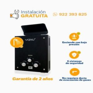 Calentador Instantáneo Yaku Mas GN 5.5L Frente De Vidrio Templado Negro