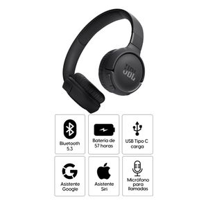 Audífonos bluetooth on ear JBL T520 Pure Bass máx. 57 horas, control de música y llamadas, negro