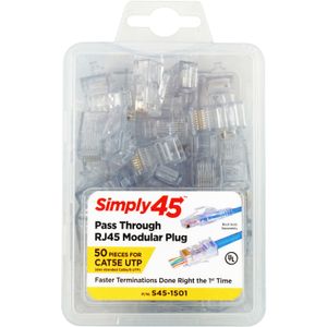 Conector Modular Rj45 sin Blindaje Simply45 Cat 5E Utp Pass Through Paquete de 50