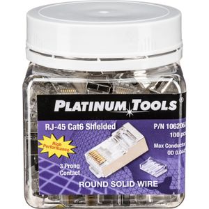 Conector Rj45 Cat6 Estándar Blindado de 2 Piezas con Forro de Platinum Tools Frasco de 100
