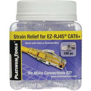 Paquete de 100 Alivios de Tensión sin Enganches Platinum Tools Ez Rj45 Cat6 Envasado en Frasco