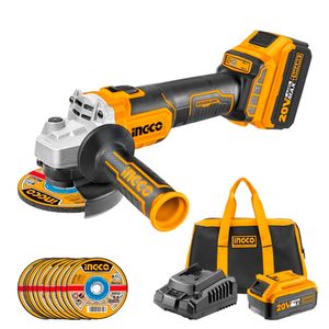 Amoladora Esmeril 4,5" Ingco CAGLI2011582 BL 20V + 2 Baterías de 4 Ah + Maleta de Lona