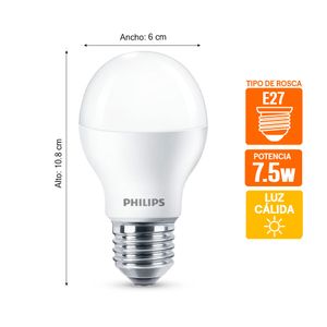 Foco LED Philips Essential E27 7.5W Luz Cálida