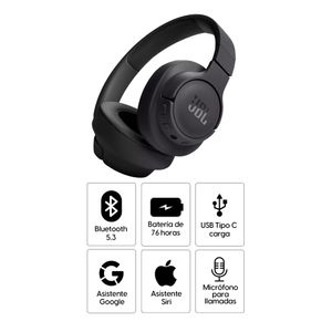 Audífonos bluetooth on ear JBL T720 Pure Bass micrófono incorporado, máx. 76 horas, control de música y llamadas, negro