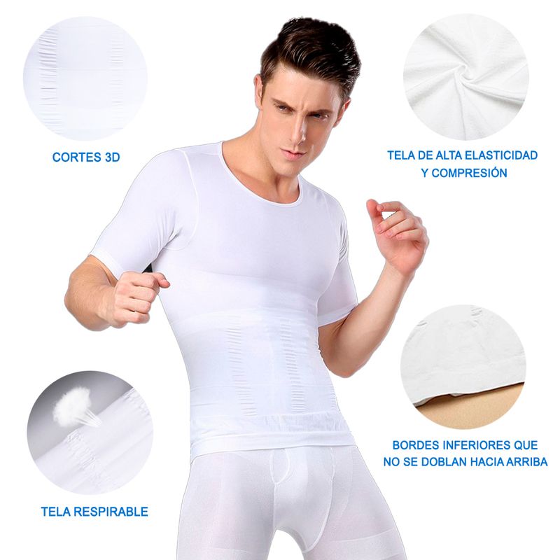 Camiseta Faja Reductora Bellati 318 Color Blanco Elástica Para Hombre