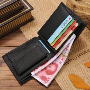 Billetera para Hombre Cartera de Cuero para Tarjeta Monedas Moda Negro Jinbaolai