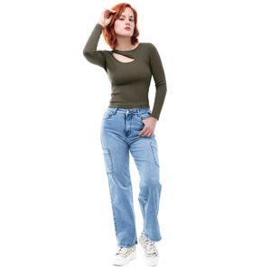 Pantalon Cargo Denim Stretch Mujer Fadry