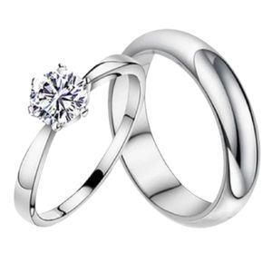 Anillo de Matrimonio Alianzas Mujer Bañado Oro Blanco 18K Aro Genieka Solitario Love Talla 8