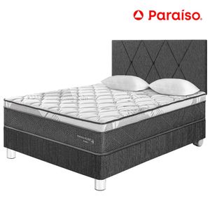 Dormitorio PARAISO Pocket Star 2 Plazas + Cabecera Loft Charcoal + 2 Almohadas + 1 Protector