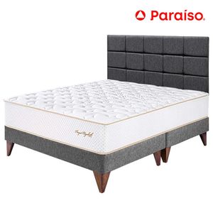 Dormitorio PARAISO Euro Royal Elizabeth Queen + Cabecera Blocks Gris + 2 Almohadas + 1 Protector