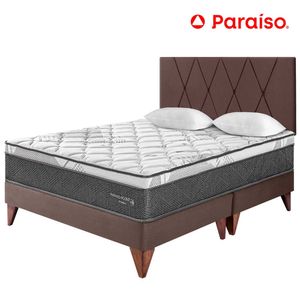 Dormitorio PARAISO Euro Pocket Star Queen + Cabecera Loft Chocolate + 2 Almohadas + 1 Protector