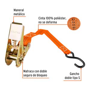 Juego de 2 sujetadores con ratchet carga máxima 675 kg  Truper 19281