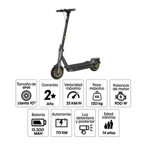 Scooter eléctrico Segway Ninebot Max-G2 10", autonomía hasta 70km, vel. 25 km/h, 900w, carga de 6 horas